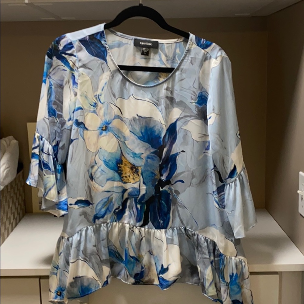 Blue floral silk blouse